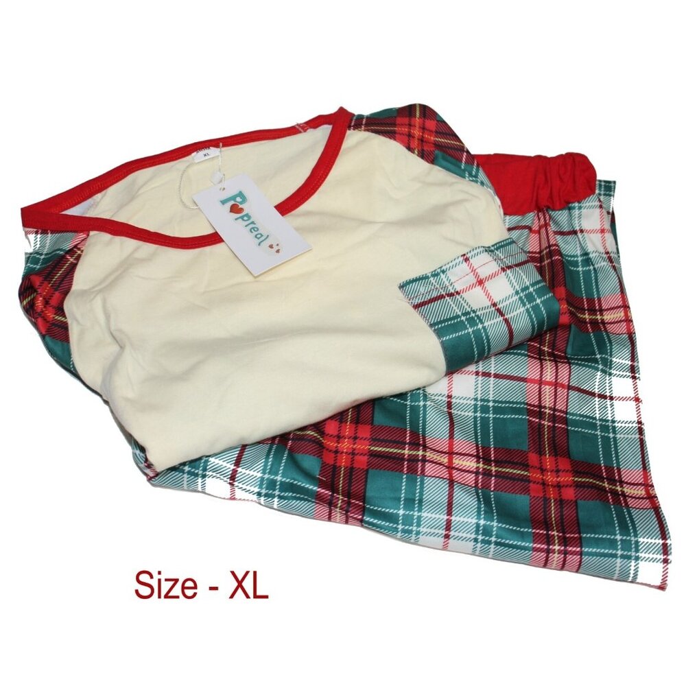 PopReal Fall Christmas Pajamas Women's Red Green Plaid Size Extra Large